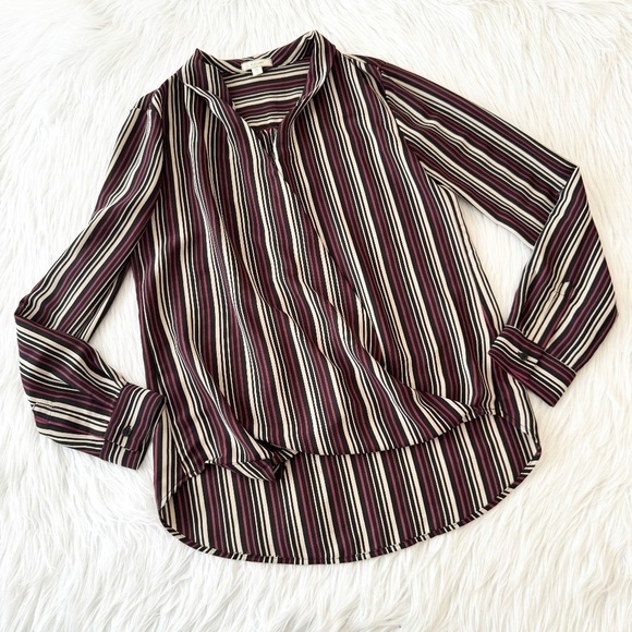 Pleione Red Tan Stripe Faux Wrap Blouse - Picture 1 of 4